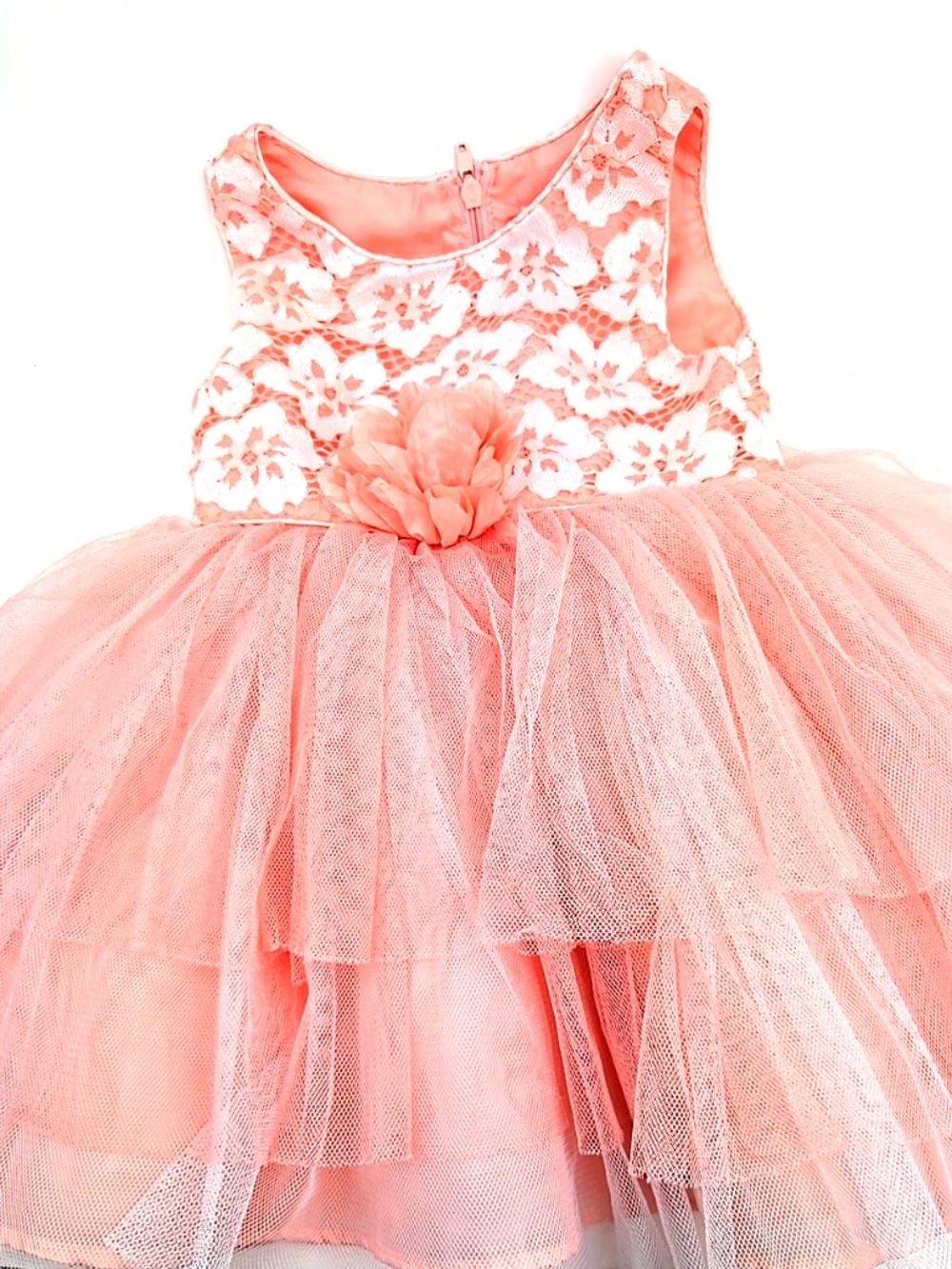 Youngland Baby Dress Size 2T Girls Toddlers Peach Sleeveless Floral Ruffles Lace